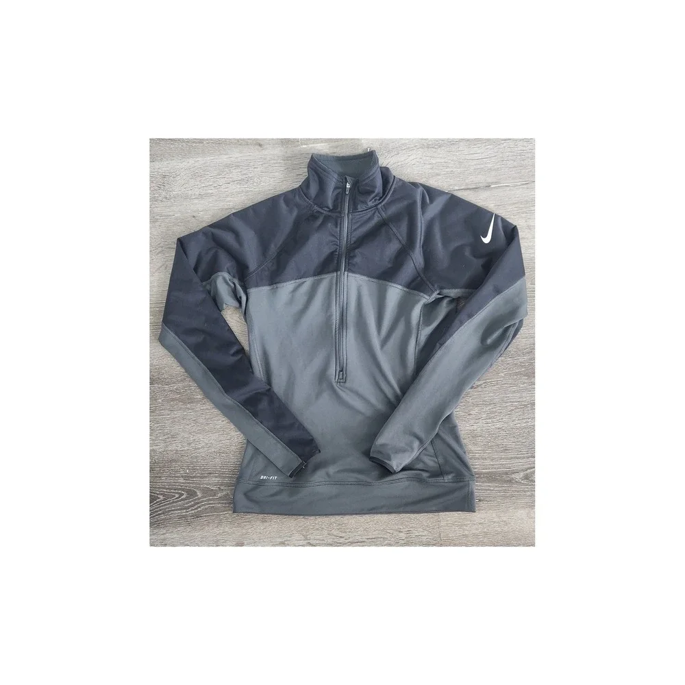 Nike Pro Dri-FIT Womens Quarter Zip Pullover Grey Black Colorblock Size M